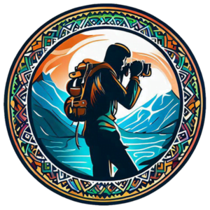 Juan Around logo with Juan taking pictures against a scenic backdrop of mountains and rivers.